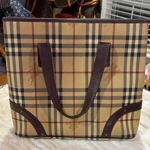 Burberry Beige and Brown Checkered Tote